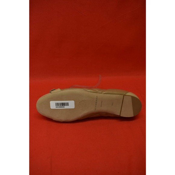 BURBERRY AVONWICK BEIGE NUDE QUILTED LEATHER GOLD LOGO BUCKLE FLATS 38.5 8.5 - Picture 12 of 12